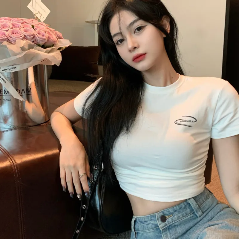 Women's Simple Sexy Solid Color Cropped Tee