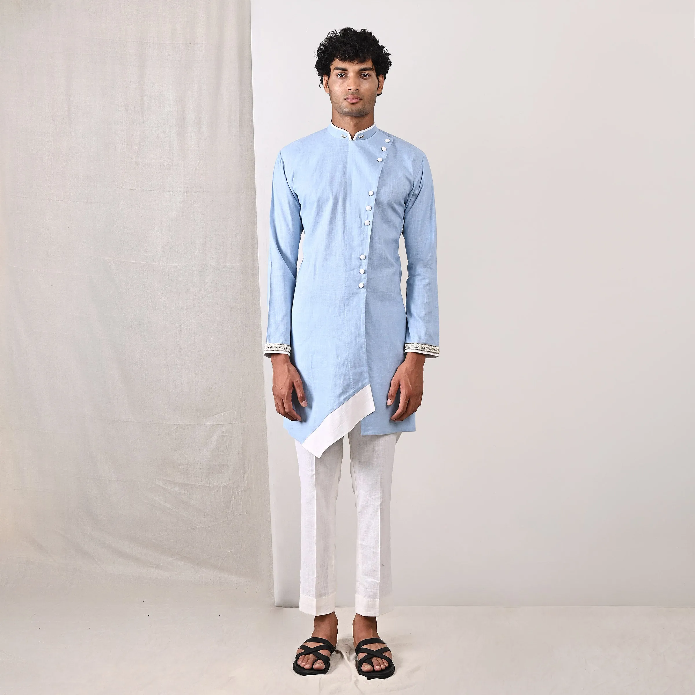 Wyatt - Sky Blue Embroidered Asymmetrical Kurta Set