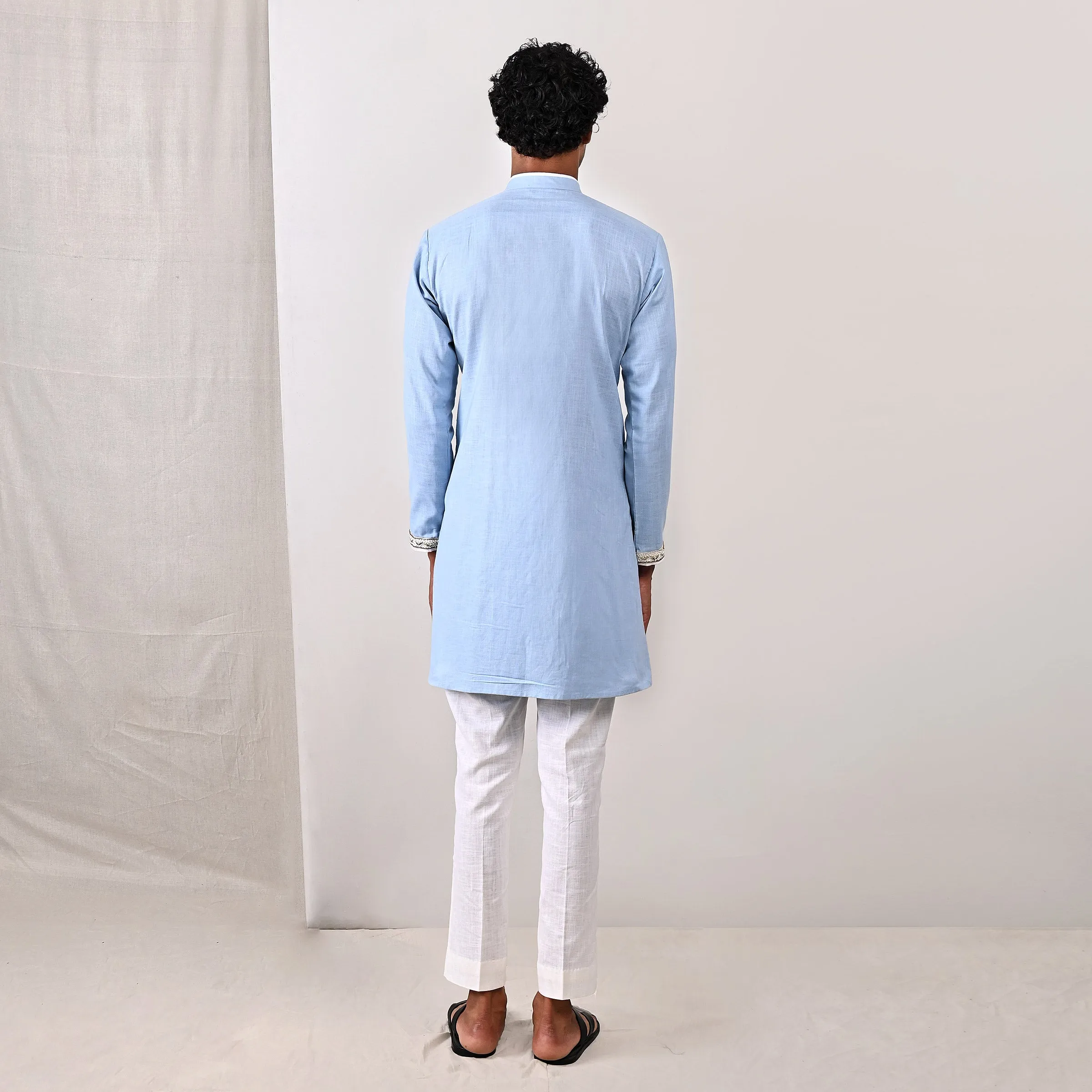 Wyatt - Sky Blue Embroidered Asymmetrical Kurta Set