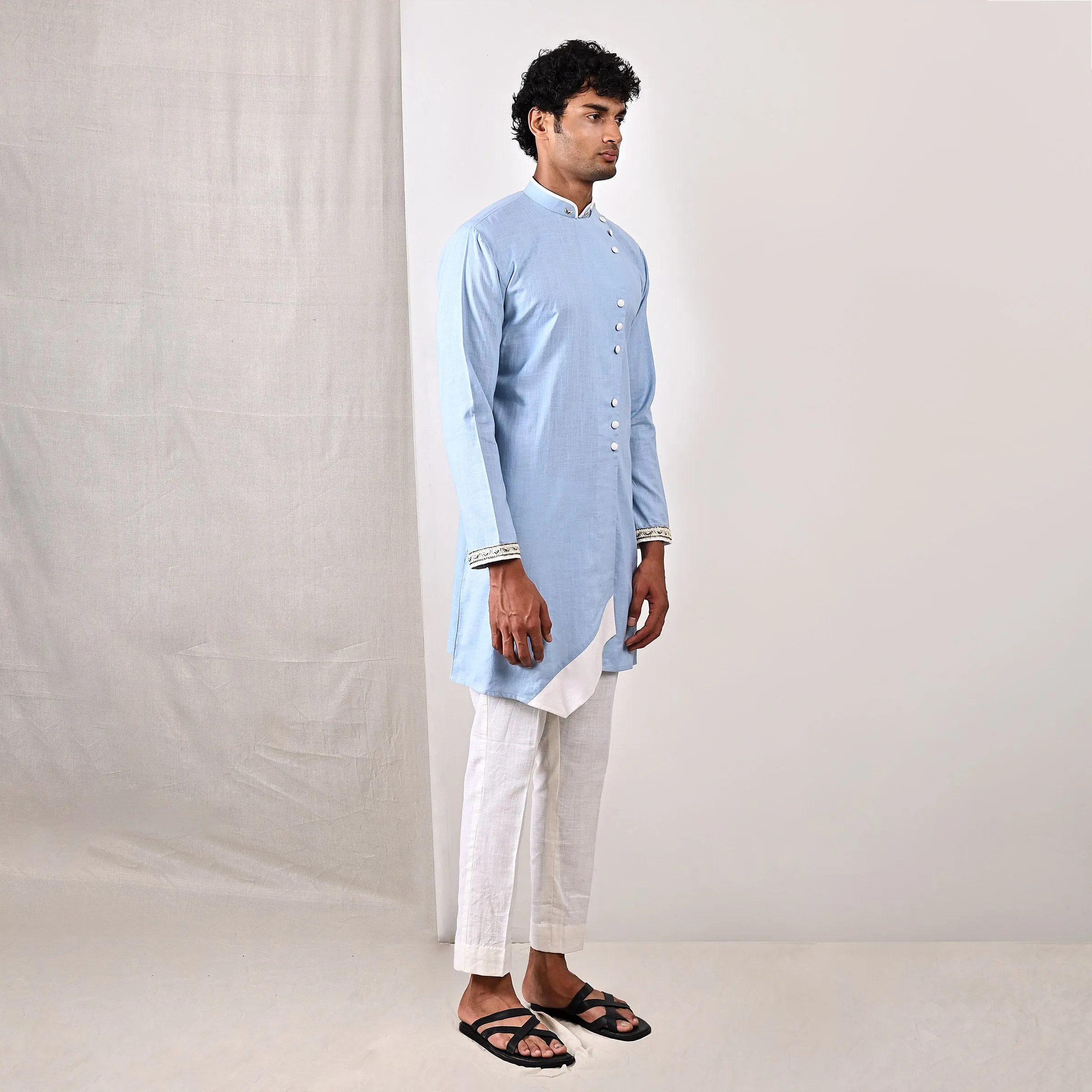 Wyatt - Sky Blue Embroidered Asymmetrical Kurta Set