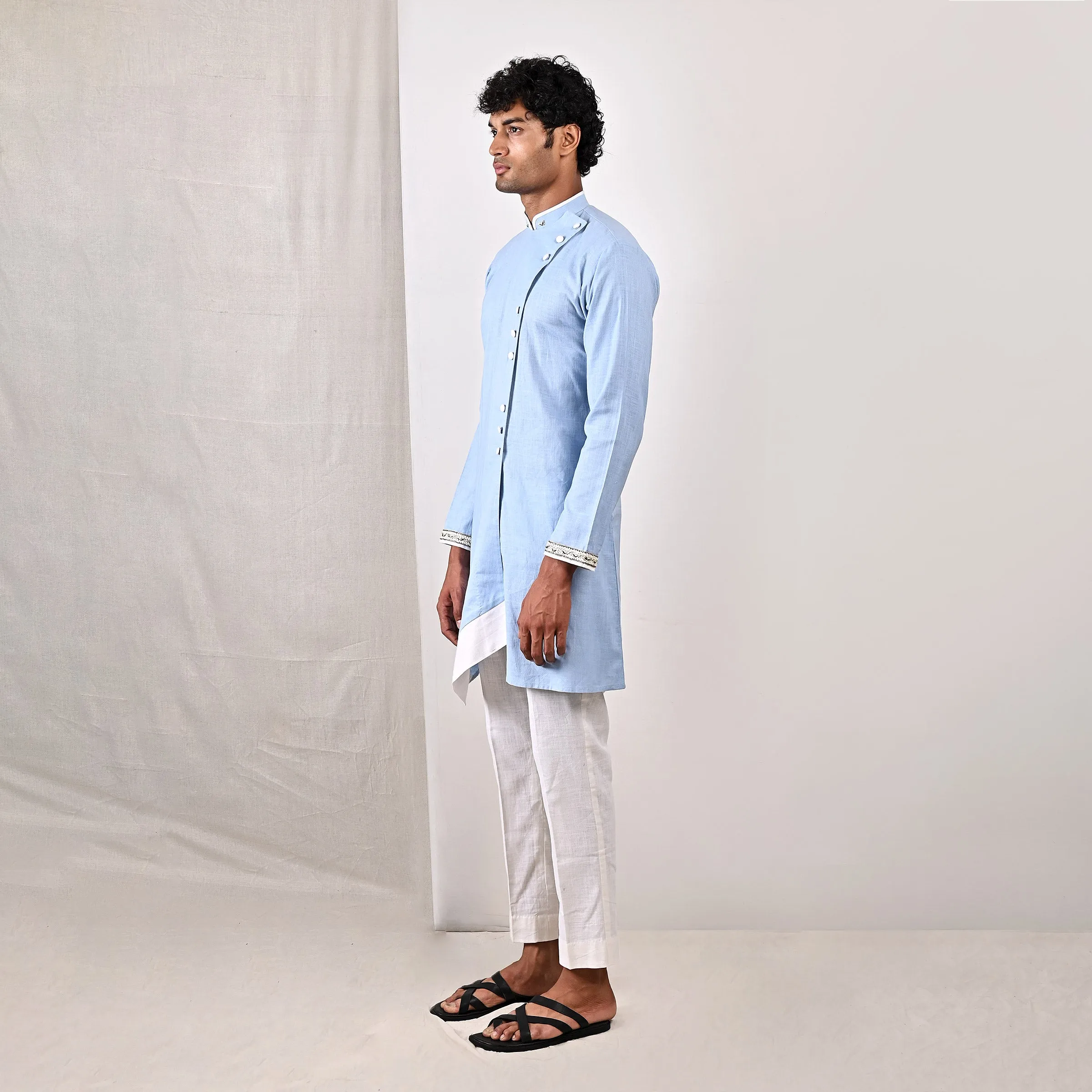 Wyatt - Sky Blue Embroidered Asymmetrical Kurta Set