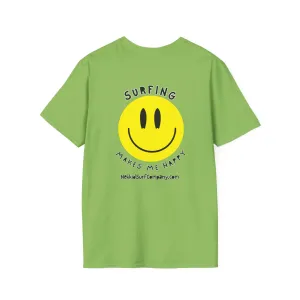 Yellow Happy Face "Surfing Makes Me Happy" T-Shirt